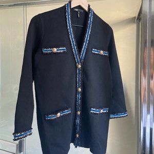 Maje Myster Striped Metallic Trimmed Knit Cardigan